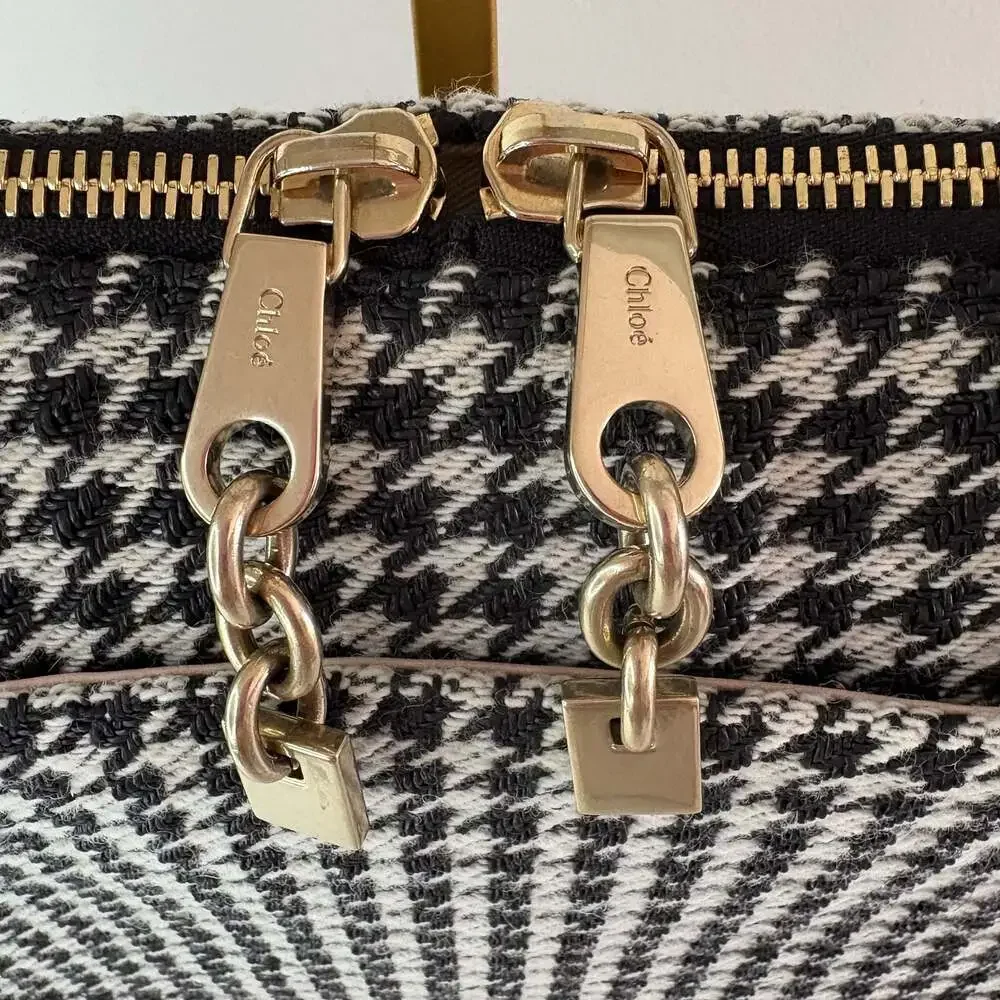 Chloe Black and White Houndstooth Wool Briefcase Bag